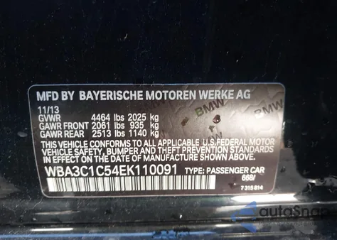 2014 BMW 328I z USA, uszkodzony, nr VIN WBA3C1C54EK110091